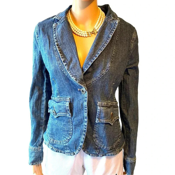 Vintage Y2K Tom Boy Denim Blazer Jacket Women Size S Pockets - Picture 7 of 7